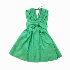 Strut & Bolt Green Bow Front Mini Dress Small Pleated Sleeveless Lined Sz S